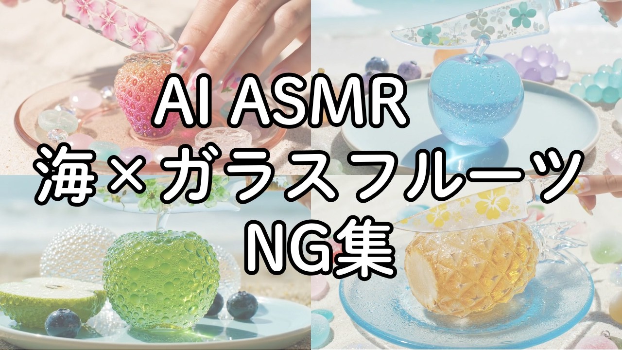 AI ASMR】海辺で切るガラスフルーツのNG総集編🍑Glass Fruit Cutting