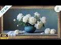 Rustic Vintage White Peonies TV Art | Floral Still Life for Frame TV Screensaver | 10 Hours