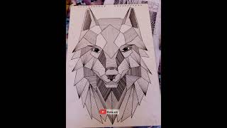 رسم ذئب هندسي Geometric wolf drawing #zentangle #رسم #shorts