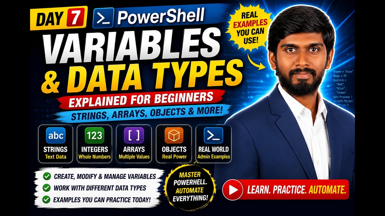 PowerShell Variables and Data Types Explained | Day 7 | Strings, Arrays ...
