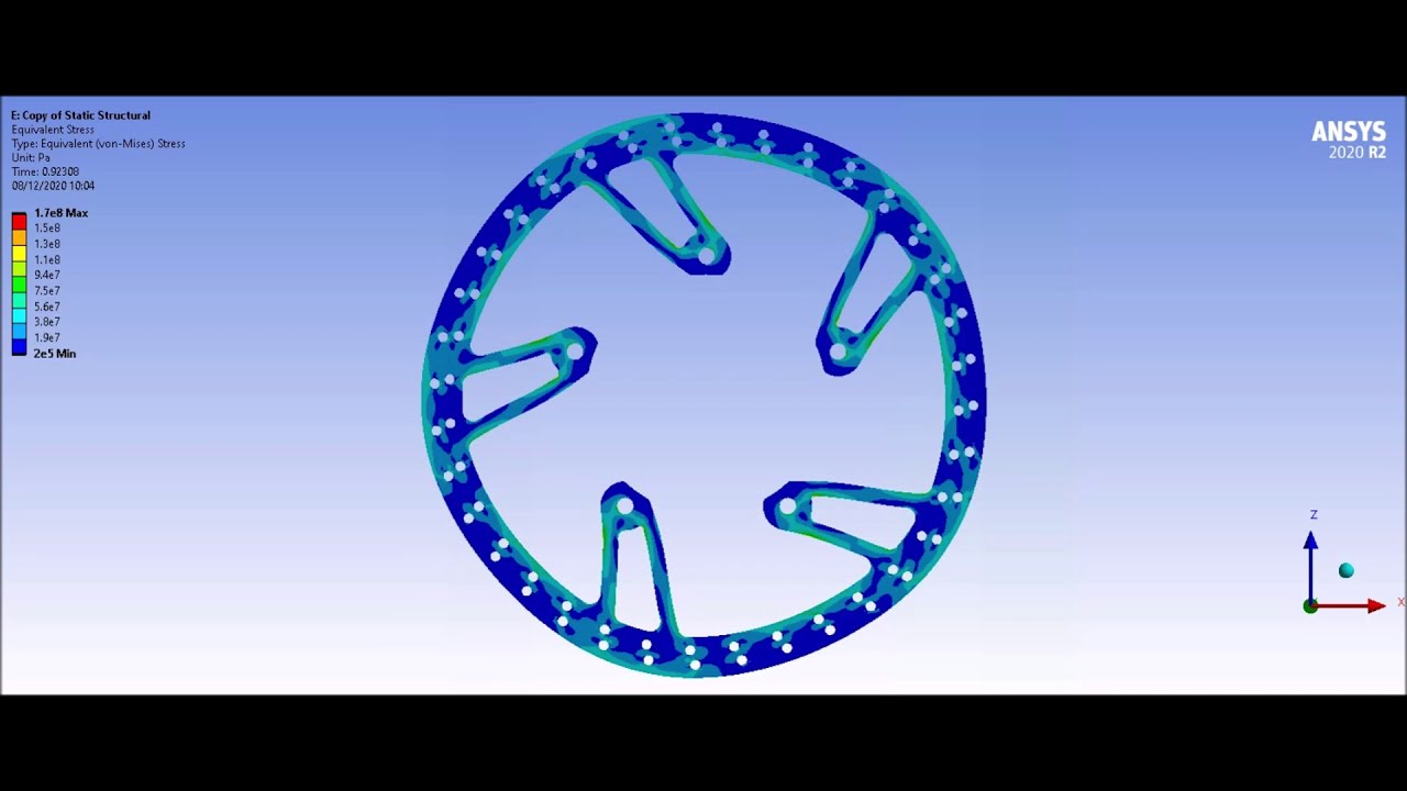 Topology optimization of a mountain bike disk brake rotor using Ansys Mechanical.