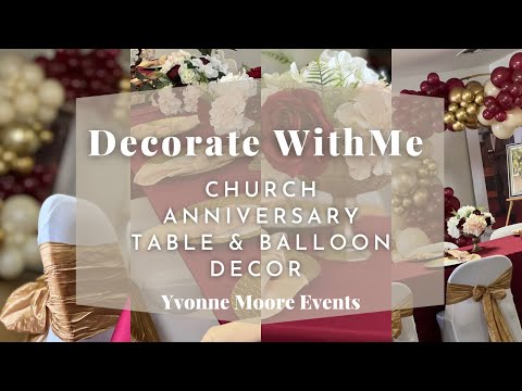 Video: Decorate with me Gold Burgundy & Nude color theme! Balloon ring decor ideas Church Anniversary Decor