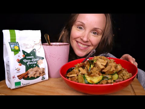 ASMR MUKBANG😋Orientalischer Hirseteller mit Zucchini & Räuchertofu + Dessert🍪Intensive Essgeräusche