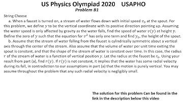 US  Physics Olympiad 2020 USAPHO Problem B1. Mechanics. Fluid Dynamics. Hydrodynmics.