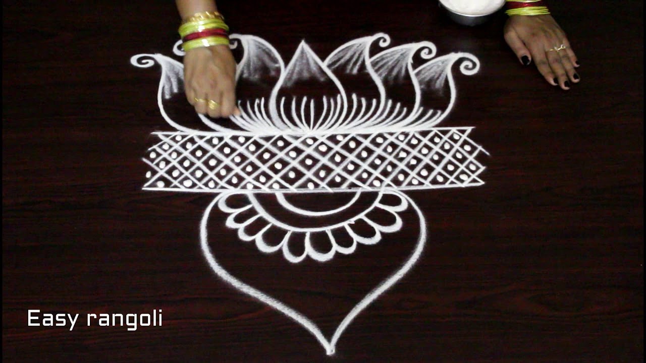 Freehand lotus kolam designs  easy rangoli designs  simple muggulu with out dots latest rangavali