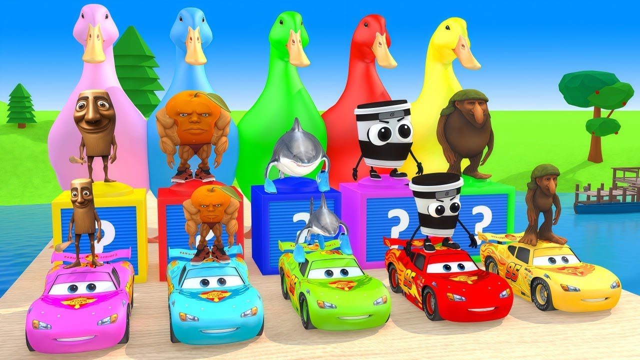 Long slide game with Brain Rot McQueen Car - Funny Games - 3D Games