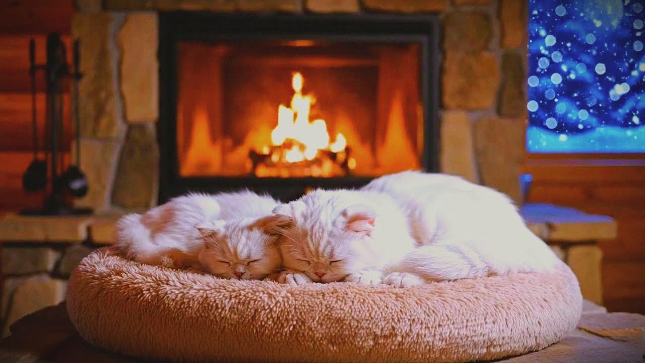 🐱 Pure Comfort Cat Purring Sleep Sounds Cozy Fireplace Room for Better Sleep 💤