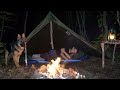 Bushcraft trip, Camping with my dog, Table making, Delicious camping food, 4K Relaxing video