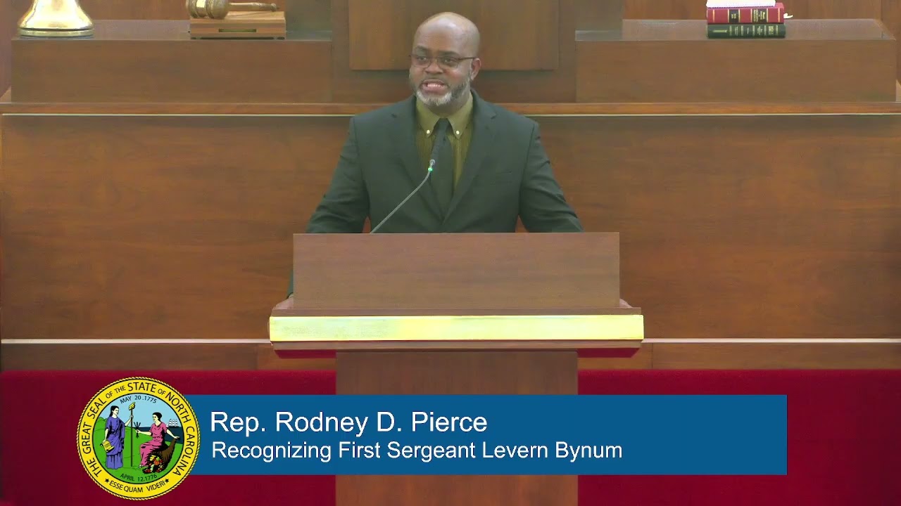 Rep. Pierce Congratulates NCSHP First Sergeant Levern Bynum