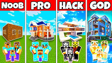 Minecraft: FAMILY LUXURY MODERN HOUSE BUILD CHALLENGE - NOOB vs PRO vs HACKER vs GOD in Minecraft