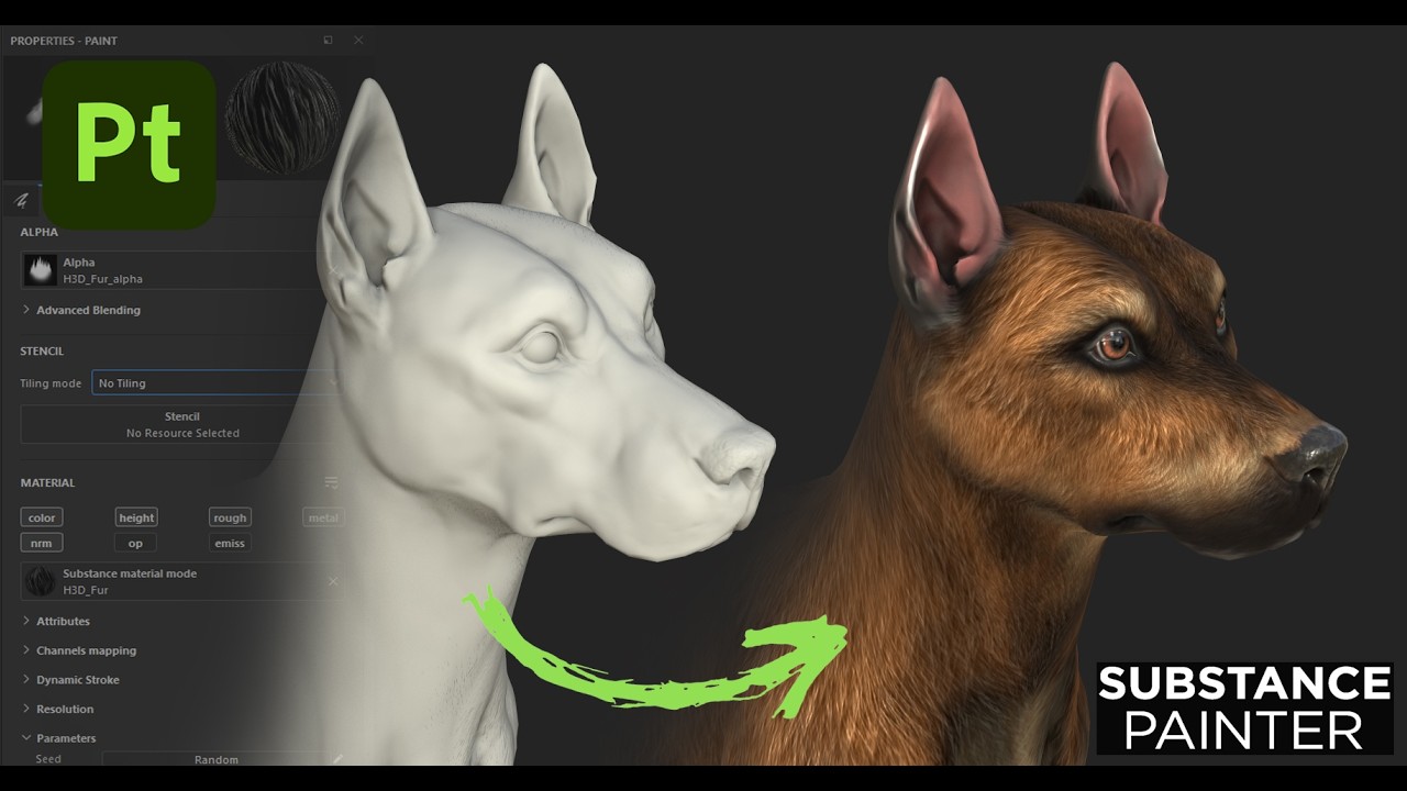 Realistic Fur texturing in substance painter with H3D Fur Tool - YouTube