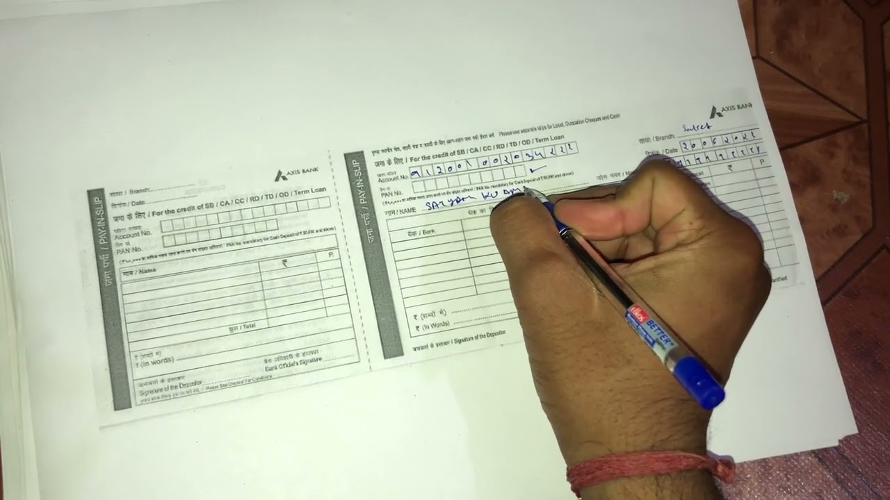 Axis Bank ka cash and cheque Deposit form kaise bhare YouTube