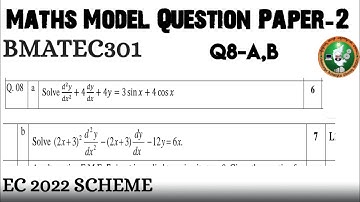 #8 Maths Model Question Paper 2 8a ,b Solved and Explained 3rd Sem BMATEC301 ECE 2022 Scheme VTU