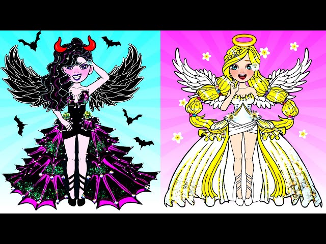 DIY Paper Dolls Crafts - Costume Angel And Vampire Dress Up - Barbie Transformation Handmade