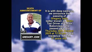 Gregory John  ~ Short Obituary