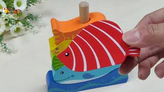 Okeykids Colorful Fish Shaped Wooden Stacking Toy | Educational Toy for Kids
