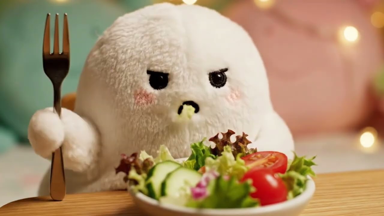 【ダイエット飯】野菜が苦手なおばけちゃん、サラダに挑戦…👻🥗