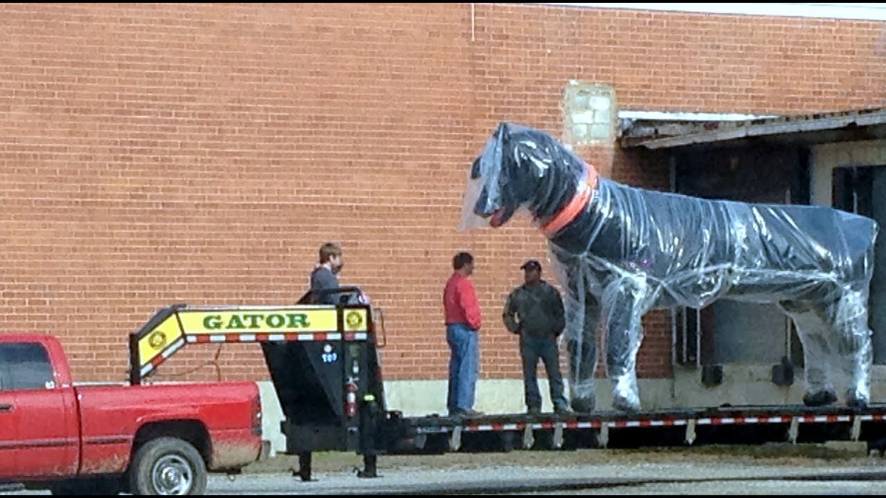 plushie Delivering two 500-pound Giant Stuffed Dogs 18-feet long Custom Made in the USA