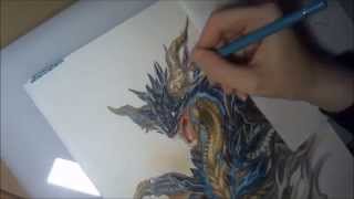 【油性色鉛筆】ドラゴンを塗る。