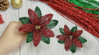 How to make Poinsettia Flower with Pipe Cleaner - Christmas Poinsettia flower - Easy Christmas craft