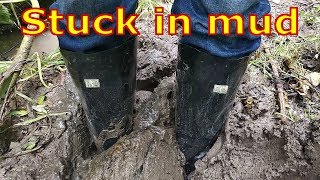 High rubber boots get stuck in dense dirt (in deep mud) (Part 2)