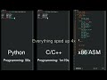 Python vs cc vs assembly sidebyside comparison