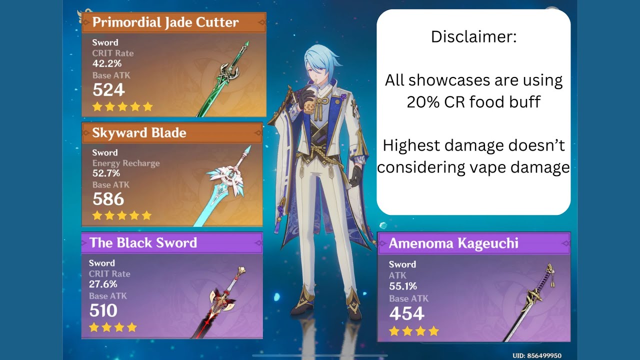Ayato Weapon Comparison - Jade Cutter, Skyward, Black Sword, Amenoma