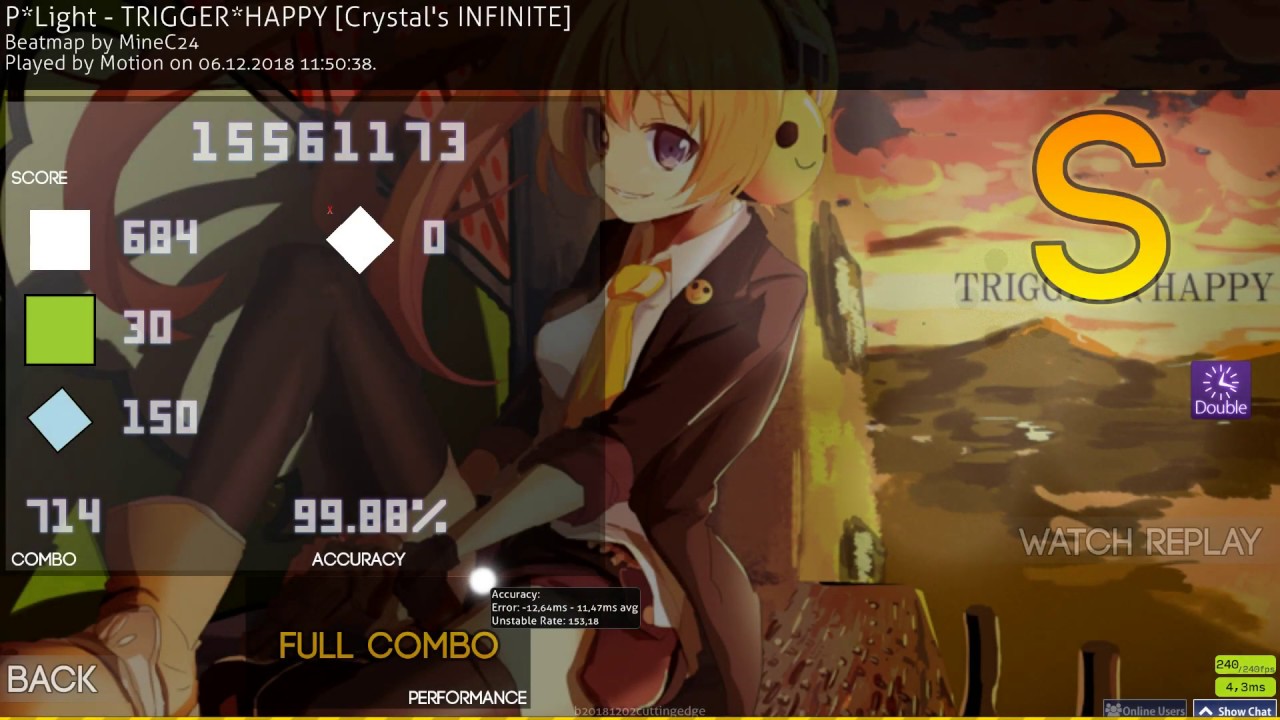 osu!catch | Motion | P*Light - TRIGGER*HAPPY [Crystal's INFINITE] +DT 99.88% FC 587pp