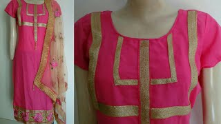 Simple kurti with lace design cutting and stitching/ DIY simple kurti in easy steps