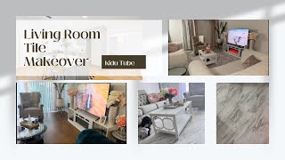 Living room PEEL & STICK vinyl tiles MAKEOVER (Rental Friendly)