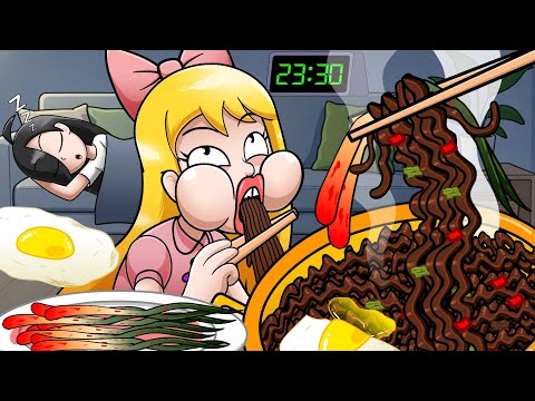 Gwangjji secretly makes and eats BLACK BEAN NOODLES, KIMCHI, EGGS without tell her sleeping sister