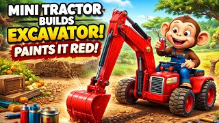 Monkey Builds Mini Excavator & Paints It RED! Farm Problem Solved 🚜