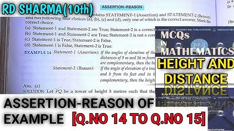 RD SHARMA CLASS 10 HEIGHT AND DISTANCE ASSERTION REASON OF EXAMPLE [Q.NO-14 TO 15] MATH FEAR |CBSE