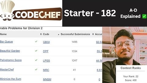 Codechef Starter - 182 | Rank - 22 | A-D Explained