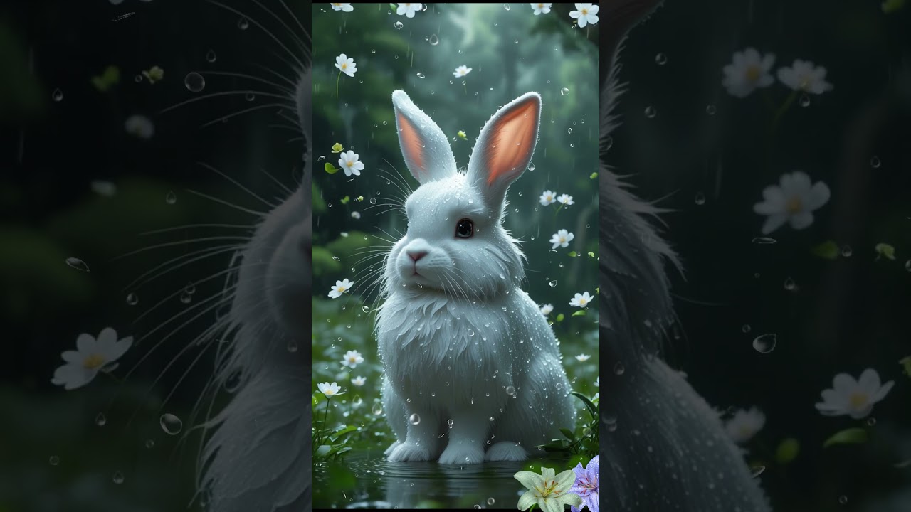 ✨ Mystical White Rabbit: Rainy Forest Sleep