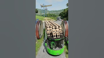 Gemengde kleuren capsulebussen en cementvrachtwagens vs. paaltjes crashen - BeamNG.Drive #shorts ...