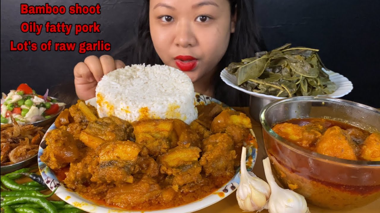 OILY FATTY PORK BELLY WITH BAMBOO SHOOT & RICE EATING | PORK BELLY EATING MUKBANG | BIG BITES