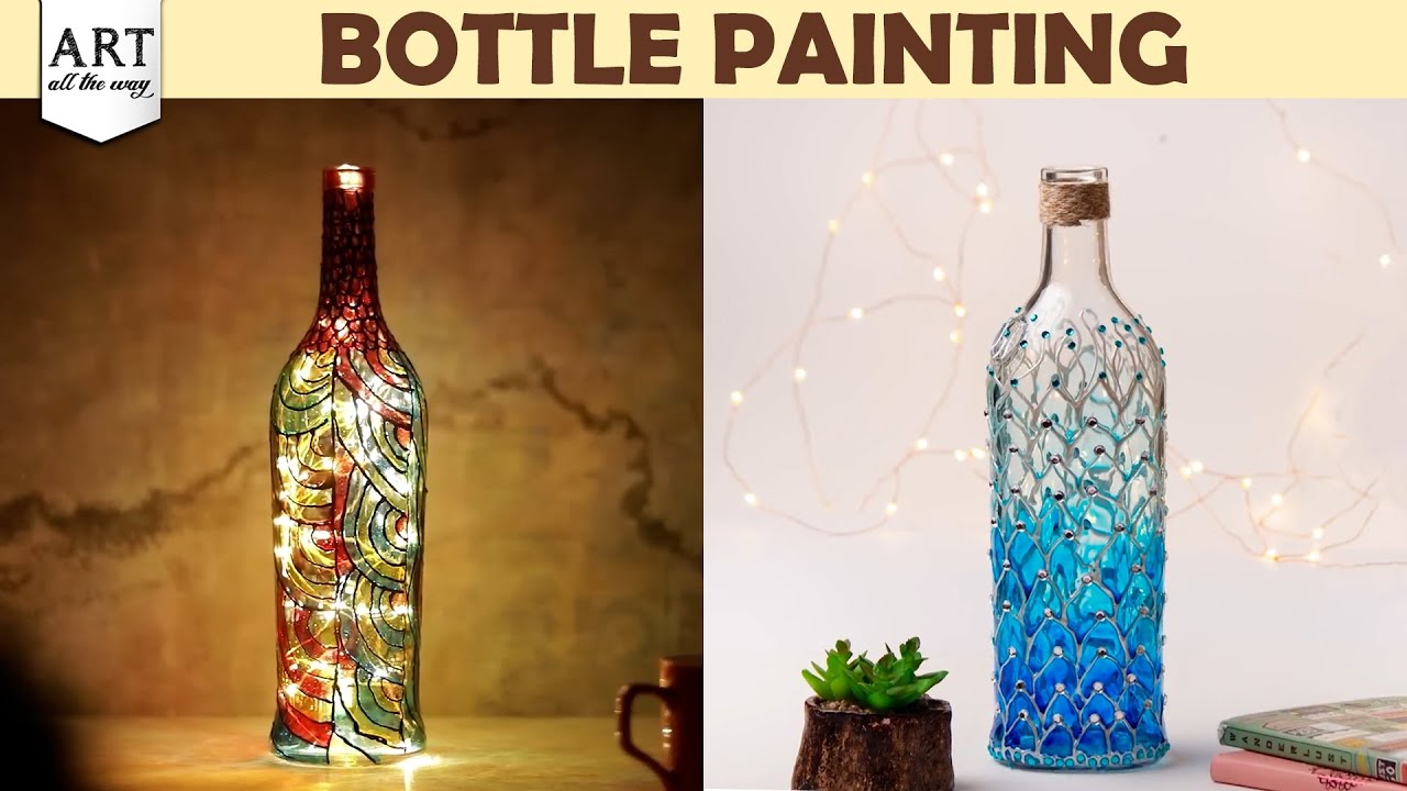 Glass Painted Lamp | Bottle Art | DIY Home Decor Ideas | Painting Craft ...
