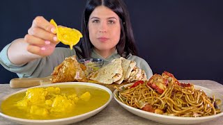 INDIAN FOOD | CHICKEN KORMA, CHICKEN NOODLES, NAAN, SAMOSA | MUKBANG | ASMR | EATING SOUNDS