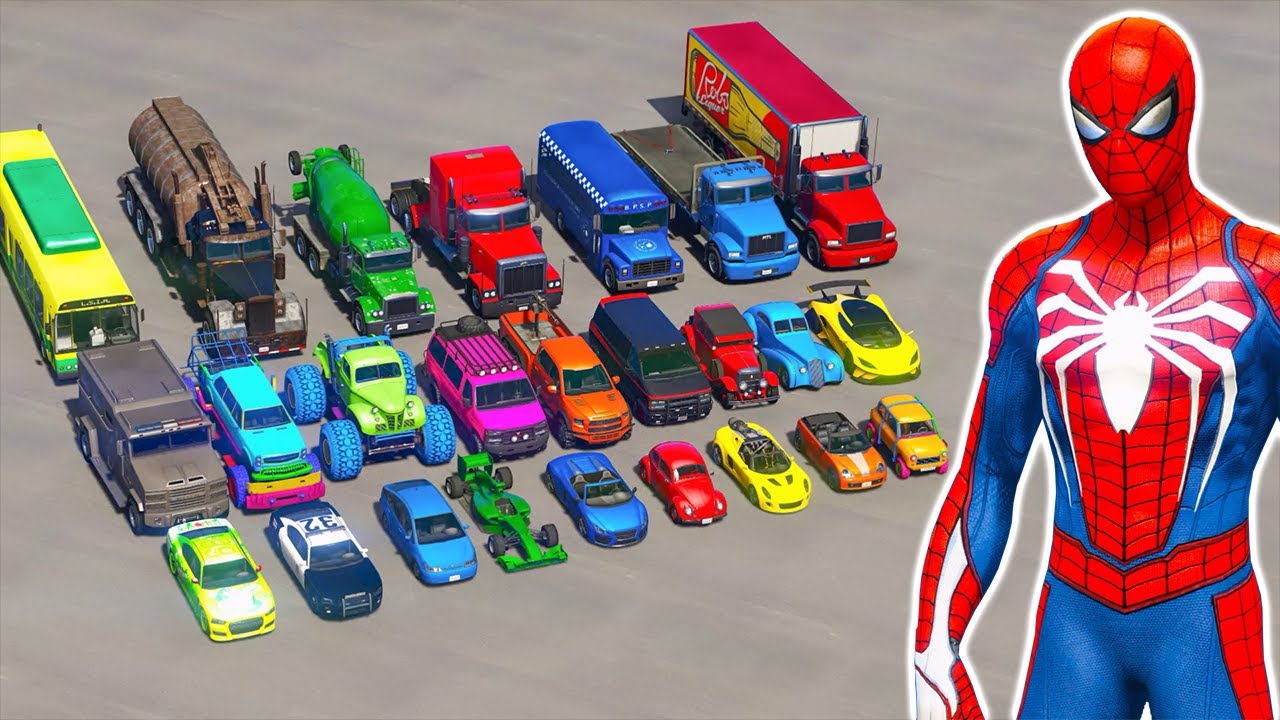 hombre araña en carro | Spider man and superheros mega ramp challenge with all vehicles | GTA 5 MOD