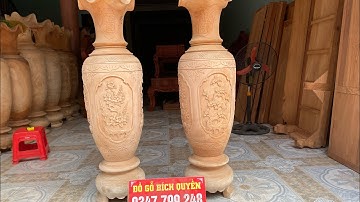 Cặp lục bình đục tứ quý 1m30 gỗ xà cừ siêu đẹp. Lh 0354318894