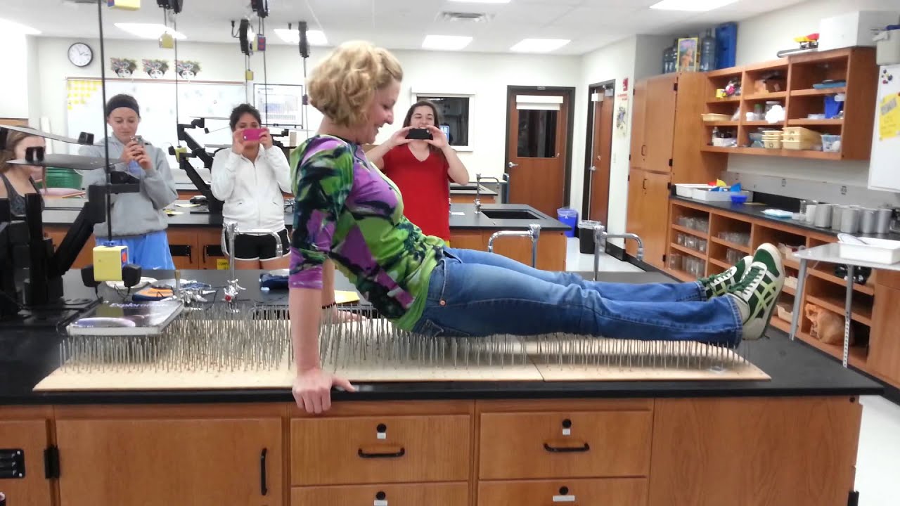 Pressure Demonstration on Bed of Nails YouTube