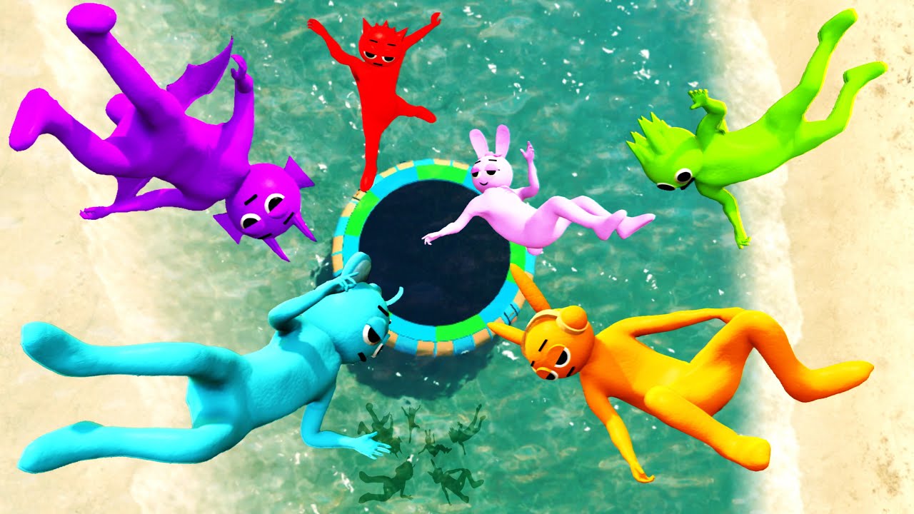 Incredibox Sprunki Group Crazy Water Tampoline Ragdolls and Jumps in GTA 5
