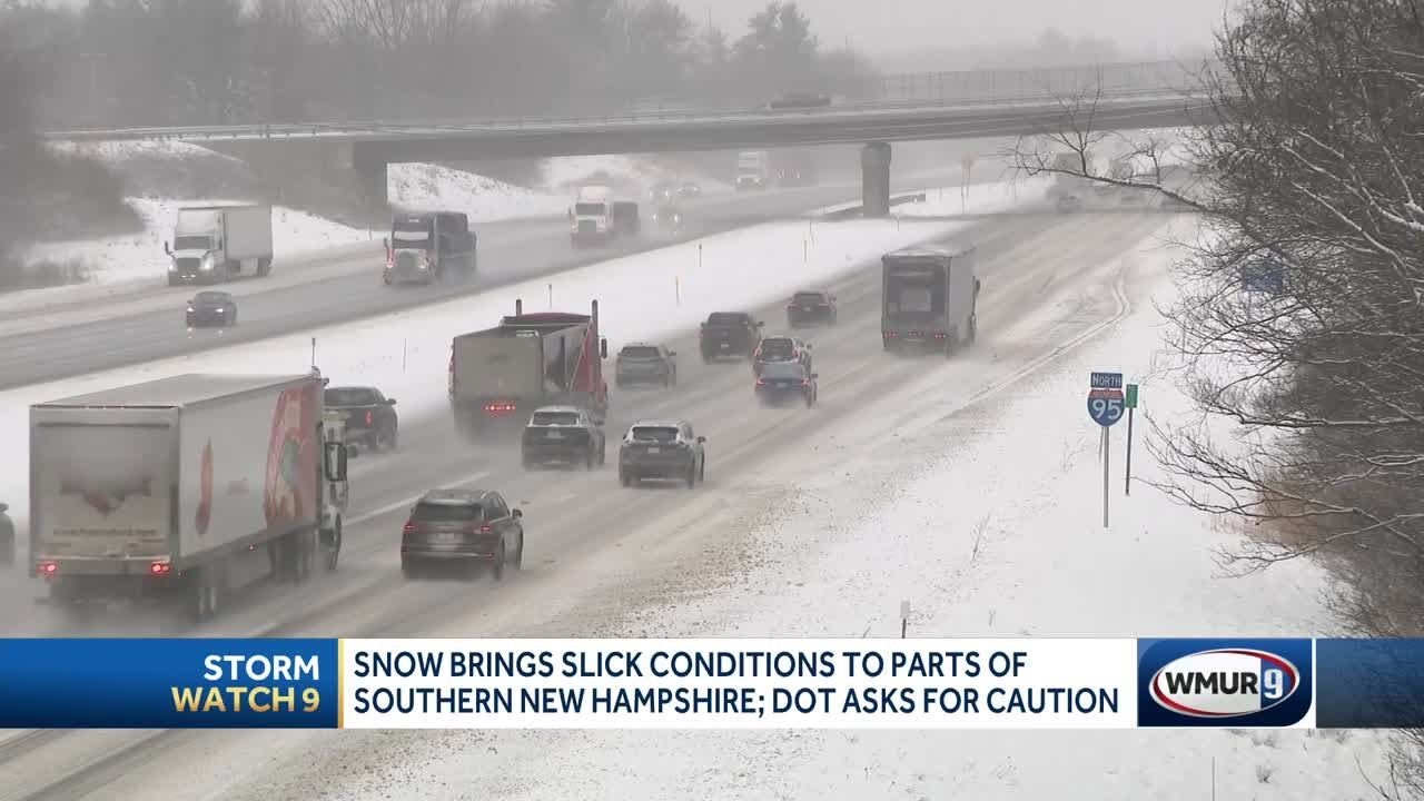 Snow brings slick conditions to parts of New Hampshire - YouTube
