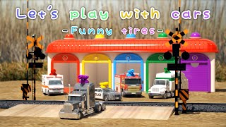 Let's play with cars -Funny tires- 【 cartoon | Fireengine | Police Car | Ambulance | 3DCG】