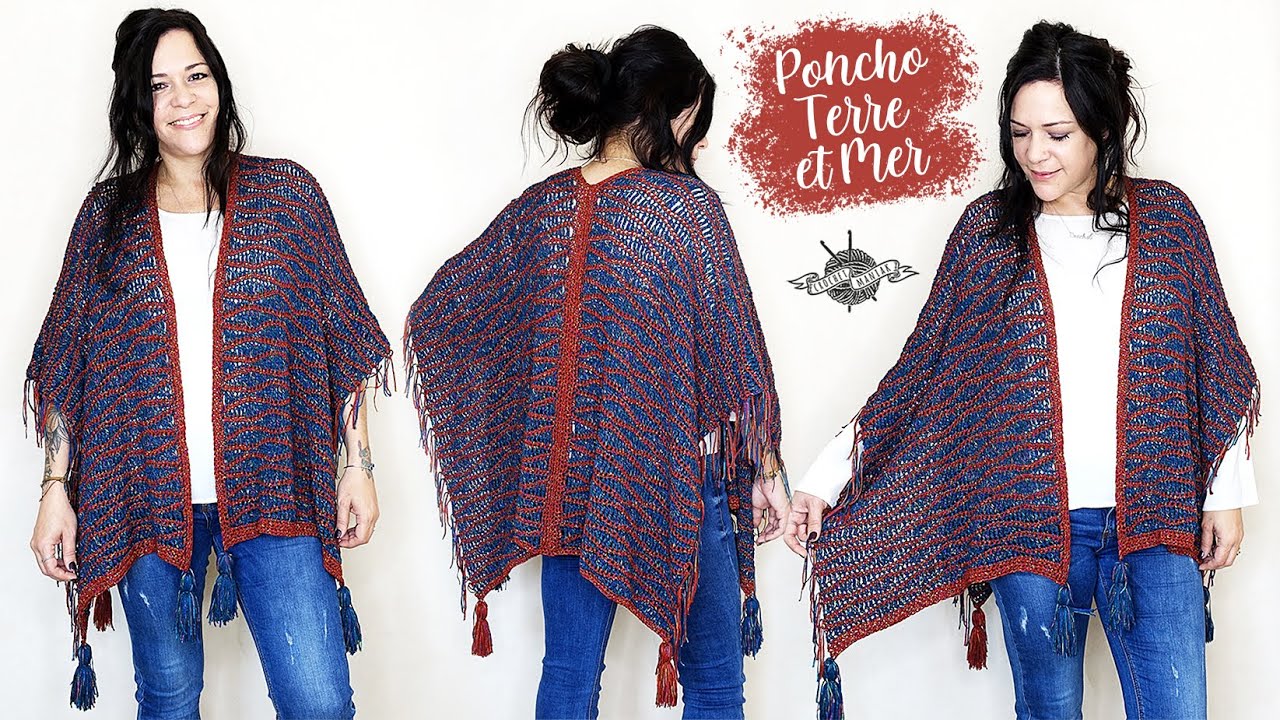 TUTORIEL CROCHET gilet/poncho Terre et Mer point vagues facile - YouTube