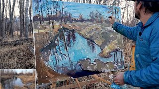 Plein Air Painting Demonstration: Bitterroot River, 36x48, FIRST SESSION
