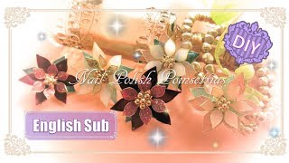 【マニキュアフラワー】もうすぐクリスマス☆ポインセチアのペンダント ~ Nail polish Poinsettias ~