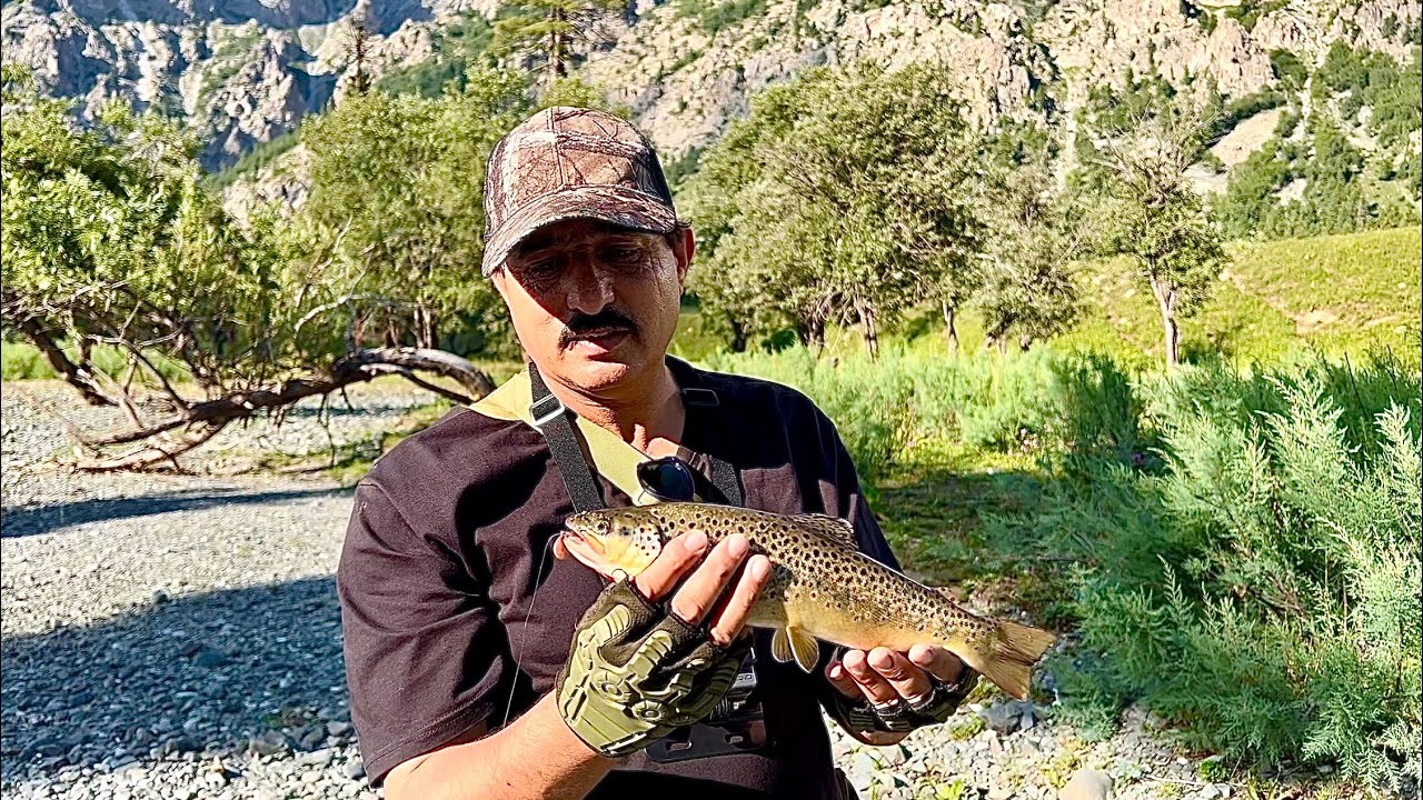 Trout fishing in beautiful valley stream gilgit baltistan 