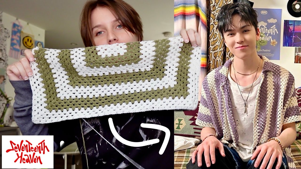 RONRON★韓国★人気★CROCHET SQUARE OVER FIT T SHIRT 3色 Vernon's not-really-a-Relaxagon Crochet Shirt 😌 Seventeenth